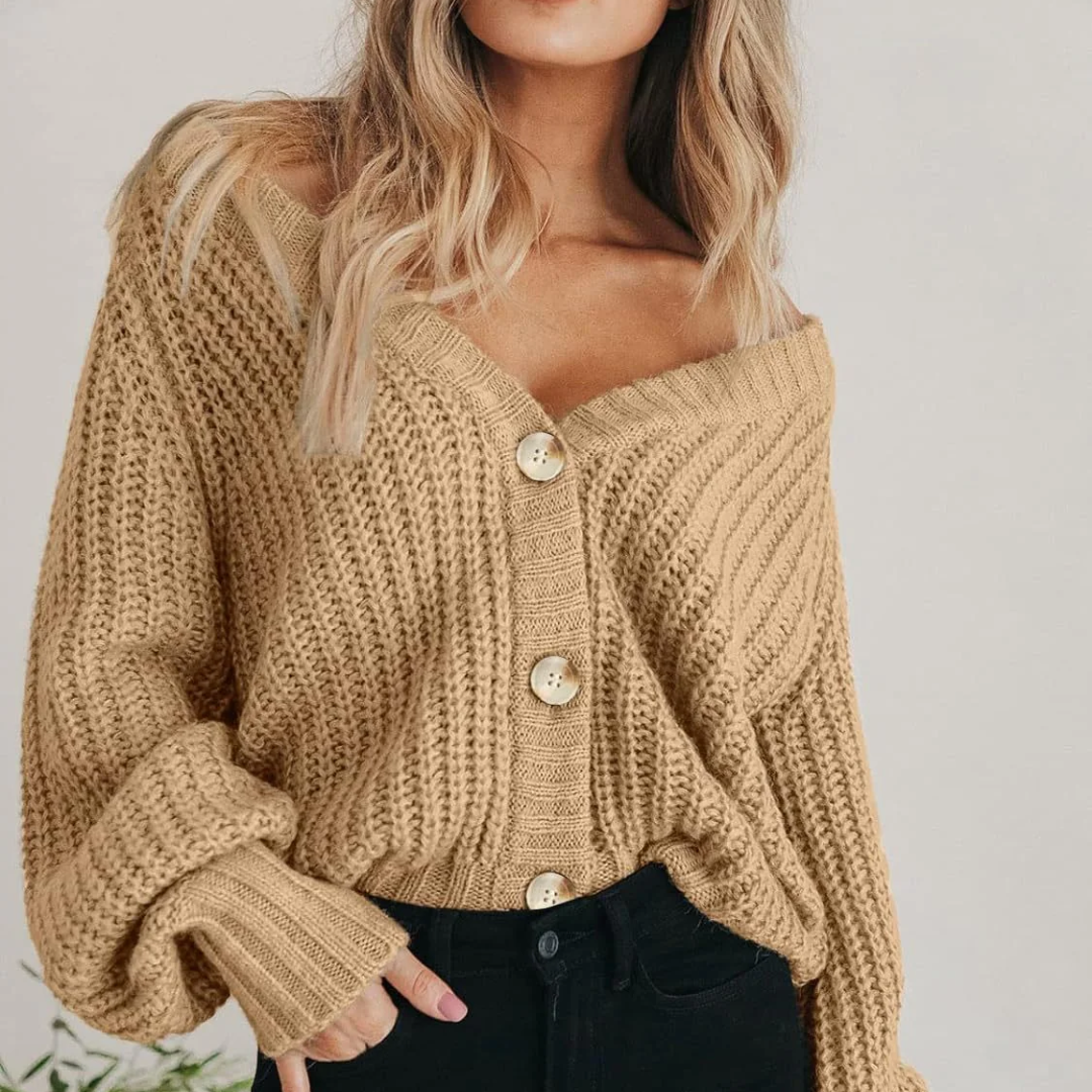 Isla Relaxed Fit Cardigan | Balloon Sleeve Button Front Cardigan