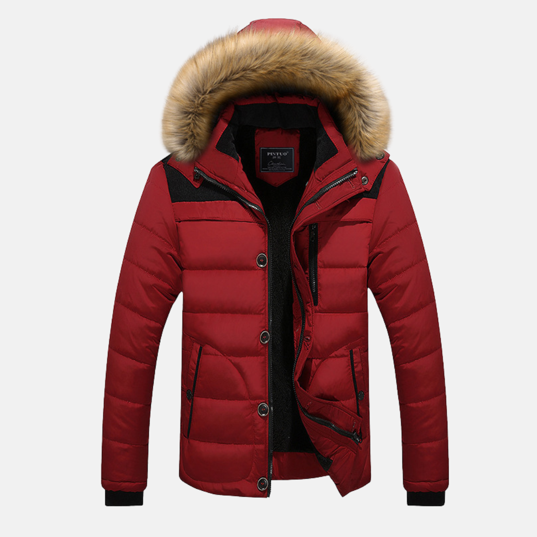 Theodore Puffer Jacket | Hooded Faux Fur Trim Jacket