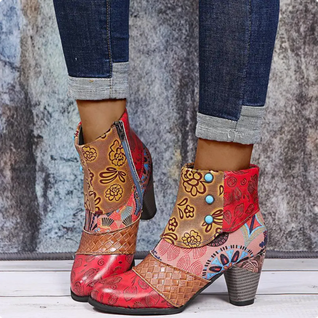 Mia - colorful patchwork ankle boots with block heels