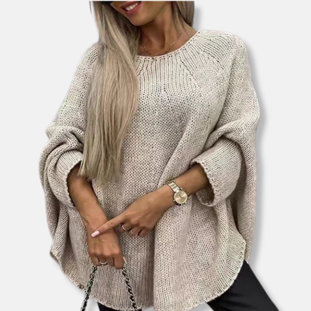 Women’s Tunic Sweatshirt - Acrylic Knit - Oversized Fit - Round Neck - Batwing Sleeves