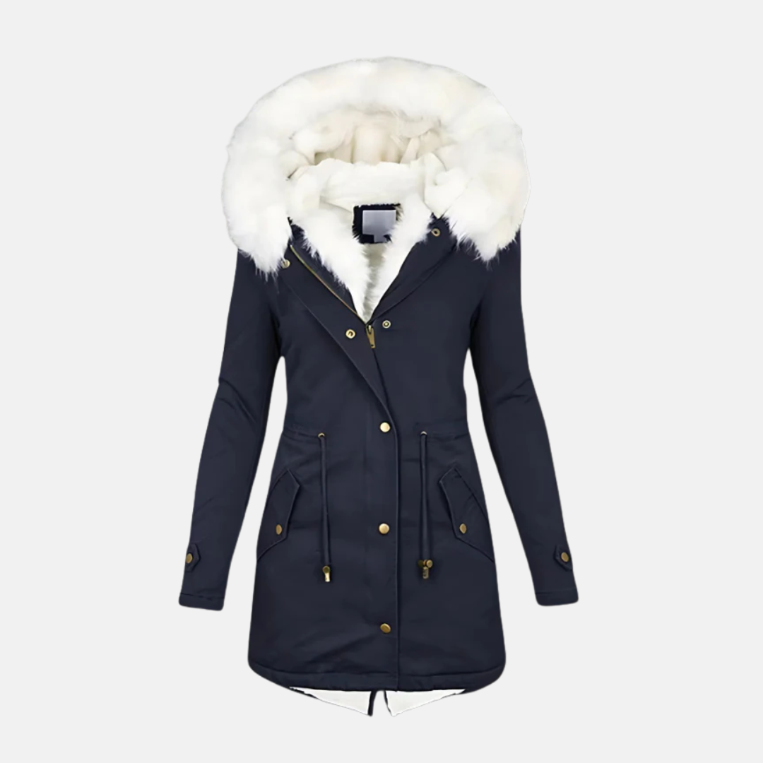 Women’s Parka Coat – Slim Fit – Faux Fur Hood – Wind Resistant – Mid Length