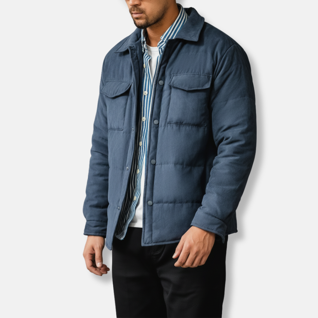 Men’s Quilted Jacket - Button-Up Front - Regular Fit - Shirt Collar - Chest Pockets