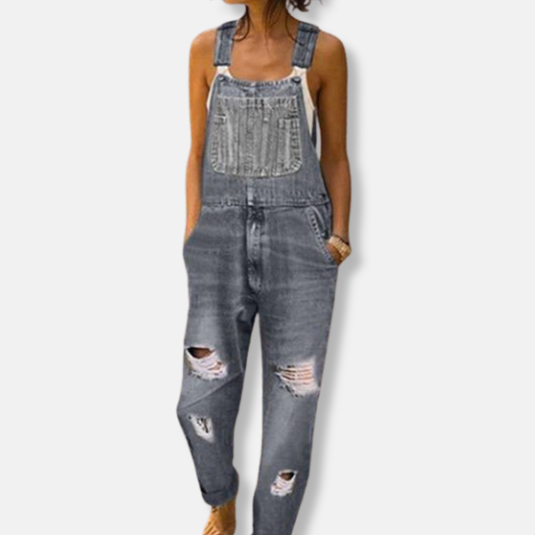 Vittoria Denim Ripped Overalls | Relaxed Fit Sleeveless Overalls