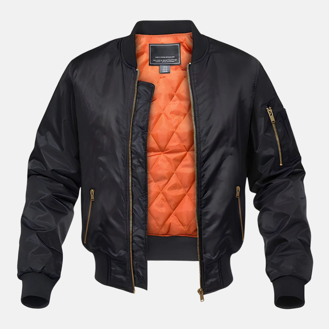 Men’s Bomber Jacket – Quilted Lining – Woven Shell – Ribbed Trim – Zipper Pockets