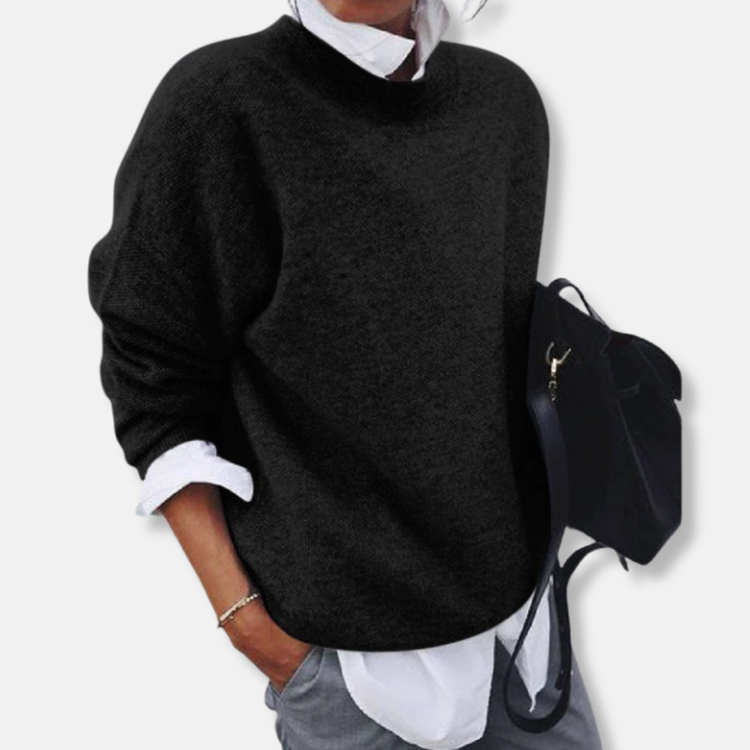 Grace Knitted Relaxed Fit Pullover Sweater | Crewneck Long Sleeve Sweater