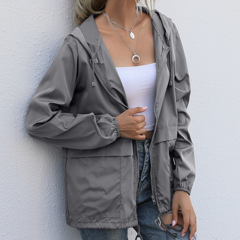 Women's lightweight zipper hoodie outdoor rain jacket