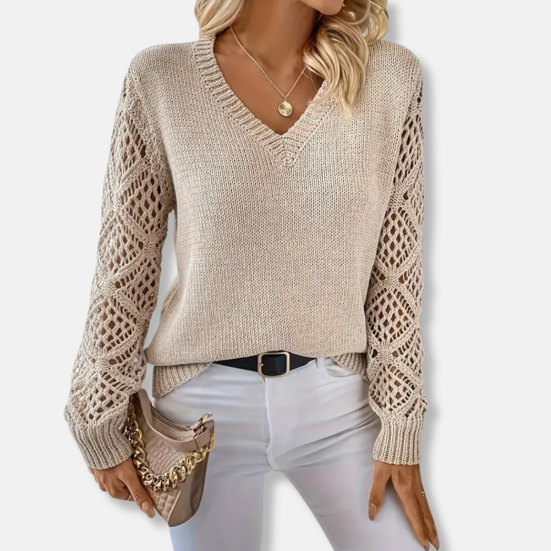 Women’s Sweater - Knit Blend - Relaxed Fit - V-Neck - Long Sleeve