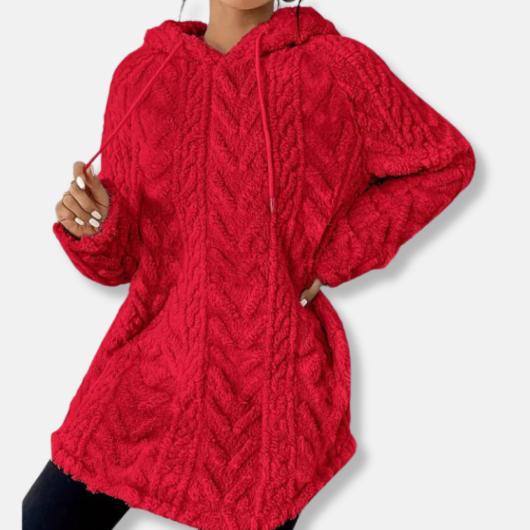 Women’s Hooded Sweatshirt - Knit - Relaxed Fit - Longline - Hood With Drawstring