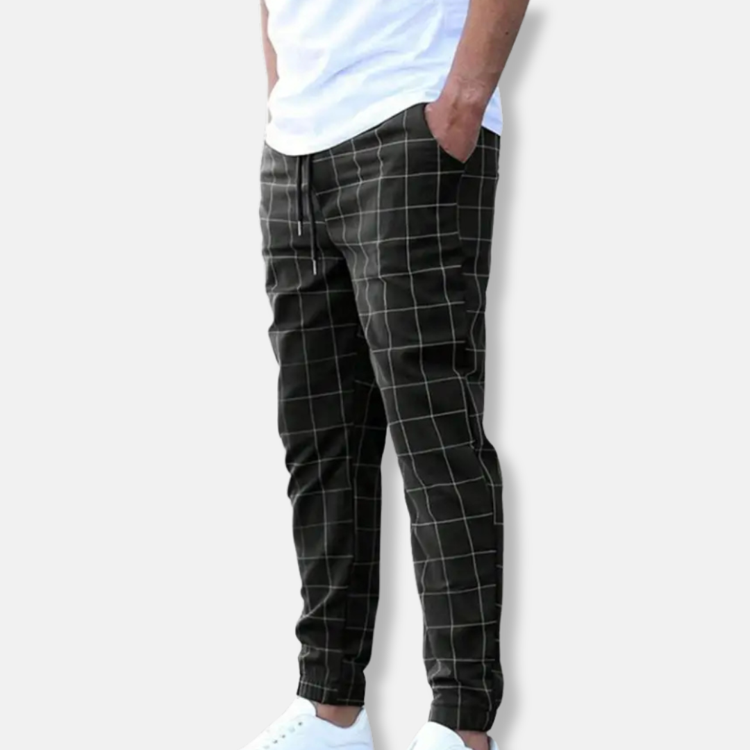 Oscar Tapered Jogger Pants | Check Print Drawstring Ankle-Length Pants