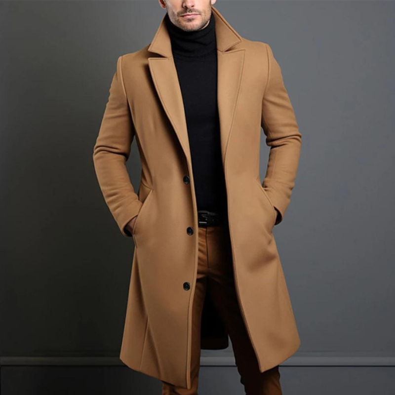 Warm notch lapel trench coat for men