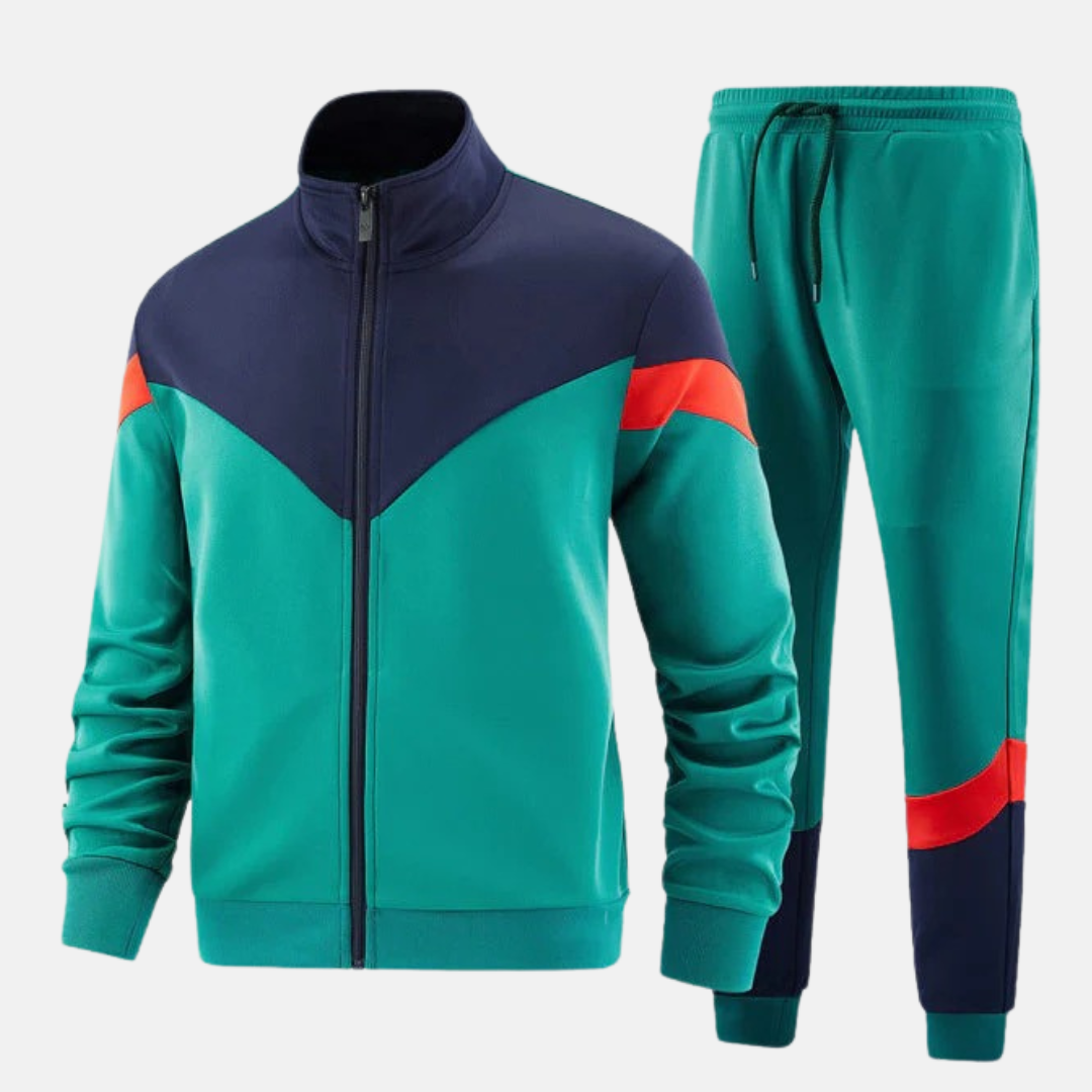 Men’s Two-Piece Tracksuit Set – Slim Fit – Full Zip Jacket with High Collar – Jogger Pants