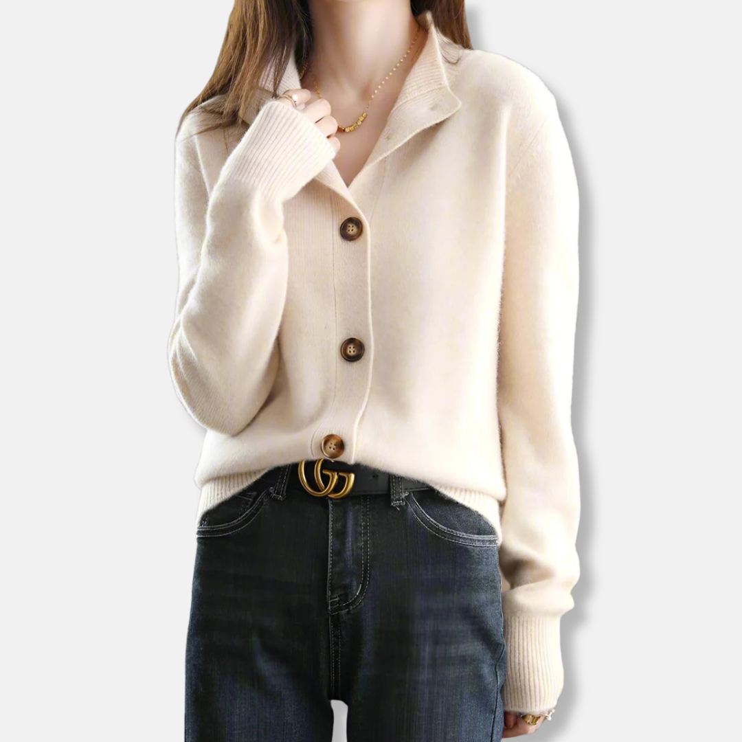 Grace Relaxed Fit Cardigan | Mock Neck Button Front Cardigan