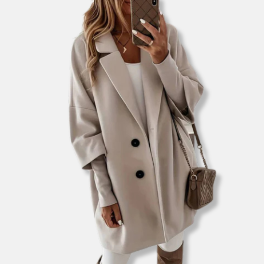 Isabella Cotton Tailored Coat | Notched Lapels Mid-Thigh Coat