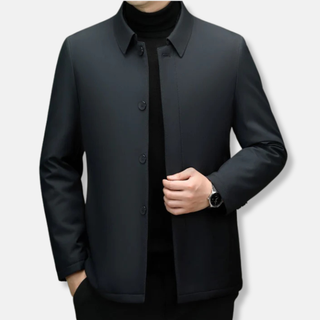 Men’s Jacket – Regular Fit – Insulated Smooth Texture – Point Collar – Button Closure