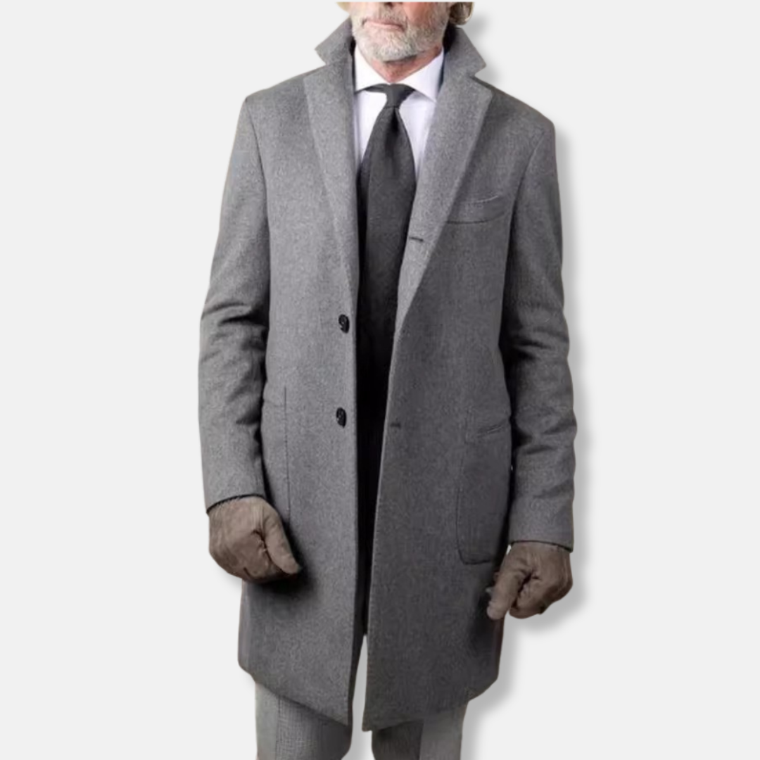 Men’s Wool Overcoat – Tailored Fit – Mid-Length – Single-Breasted Formal Style
