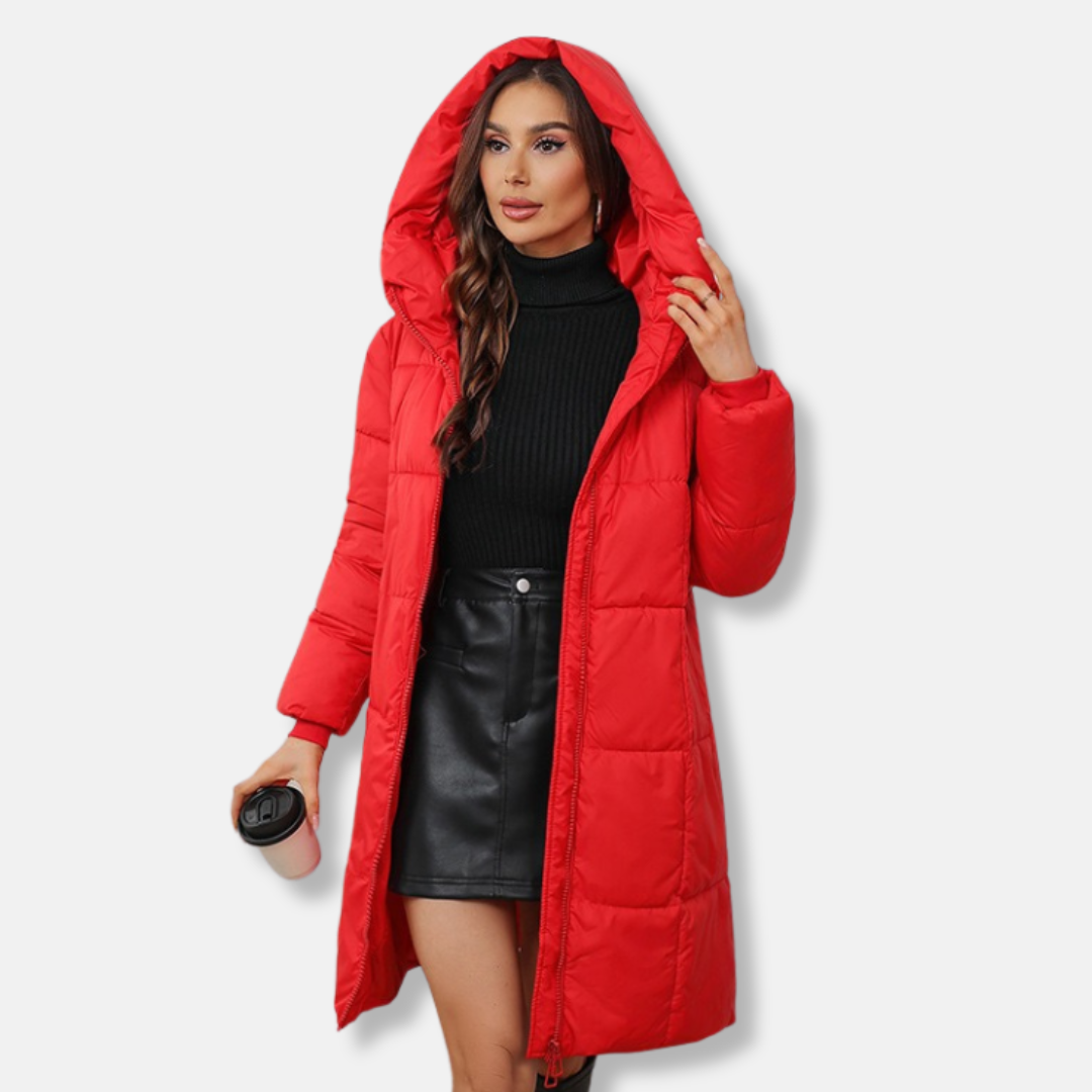 Women’s Hooded Coat – Quilted Slim Fit – Mid-Length Insulated Padded Outerwear