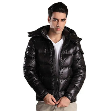 Men's glossy puffer jacket for a bold winter statement