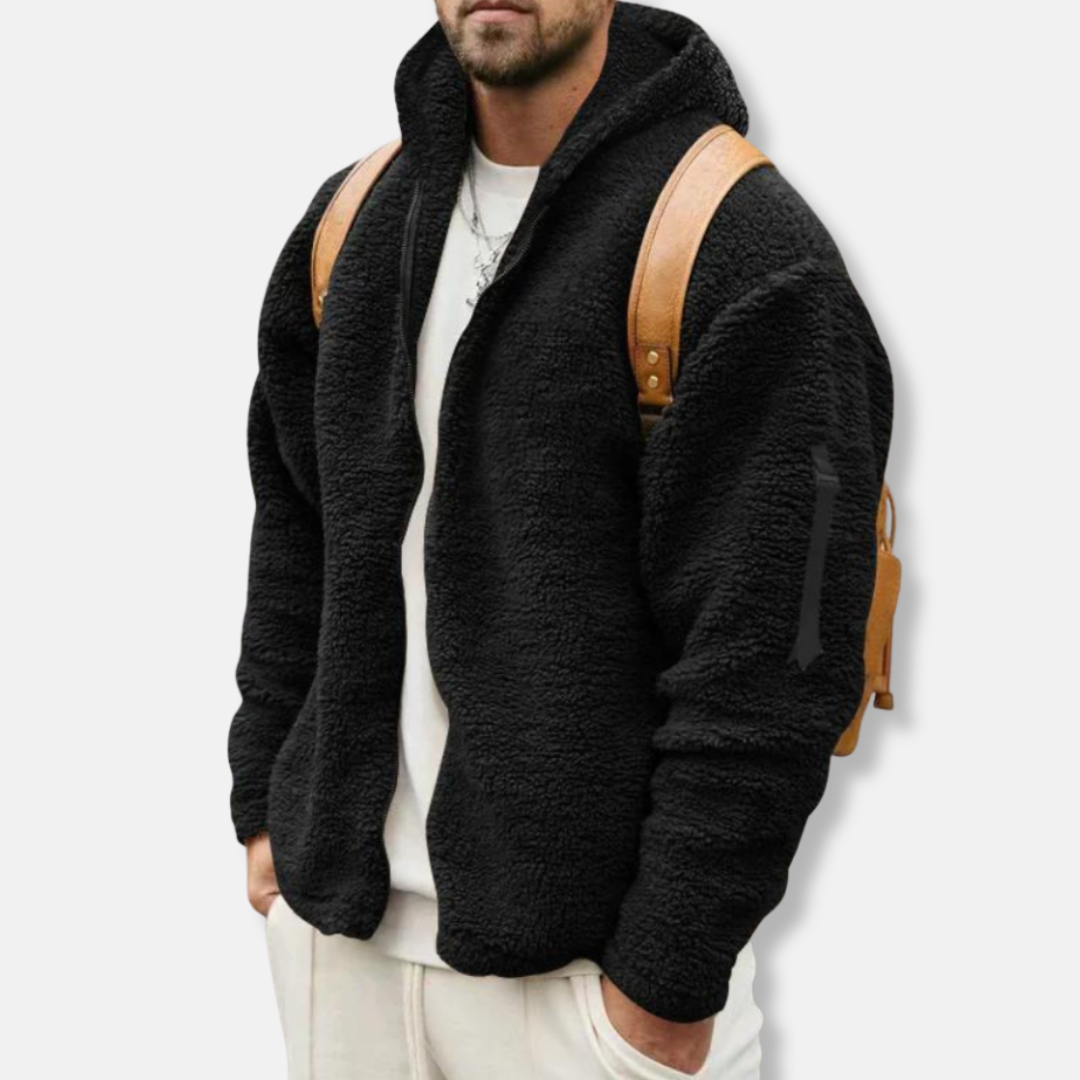 Men’s Zip-Up Hoodie – Sherpa Fleece – Relaxed Fit – Hooded – Ribbed Cuffs – Casual Wear