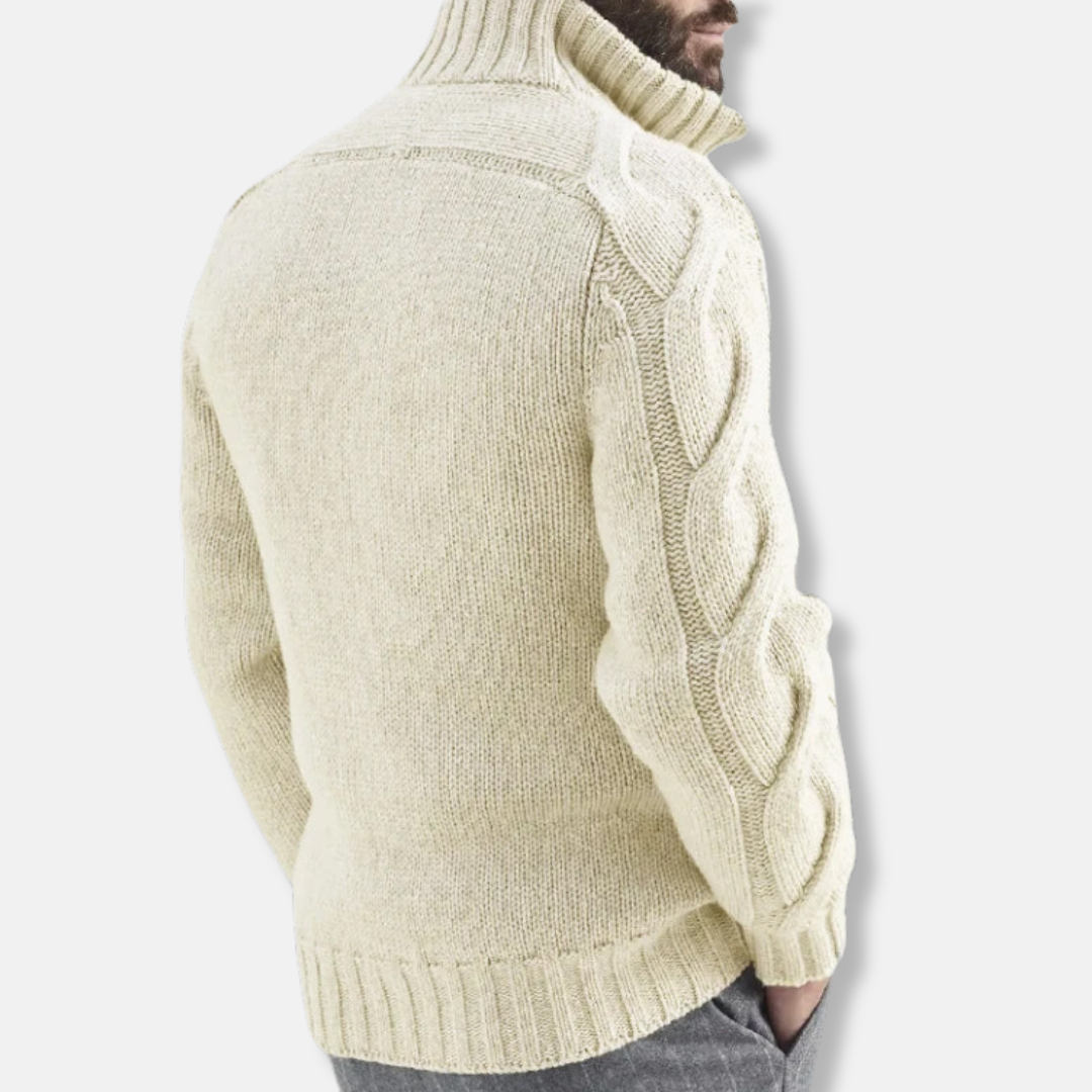 Leo Cable Knit Full-Zip Sweater | Stand Collar Pockets Sweater