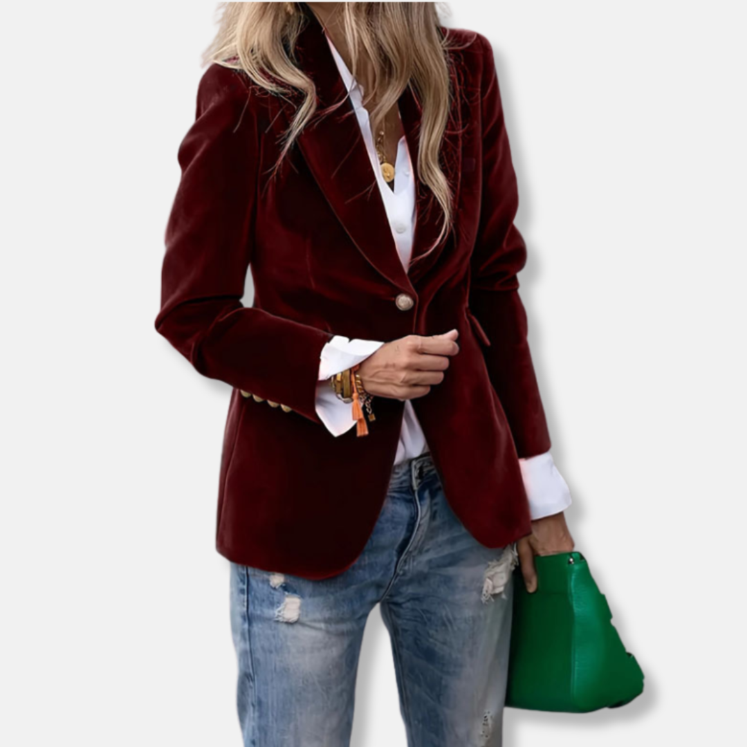 Women’s Blazer - Velvet - Slim Fit - Notch Lapel - Single-Breasted - Hip Length