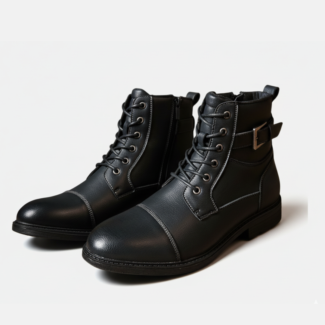 Men’s Boots - Faux Leather - Lace-Up - Side Zipper