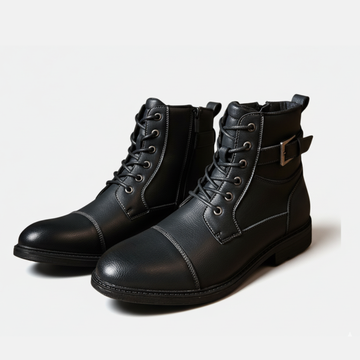 Men’s Boots - Faux Leather - Lace-Up - Side Zipper