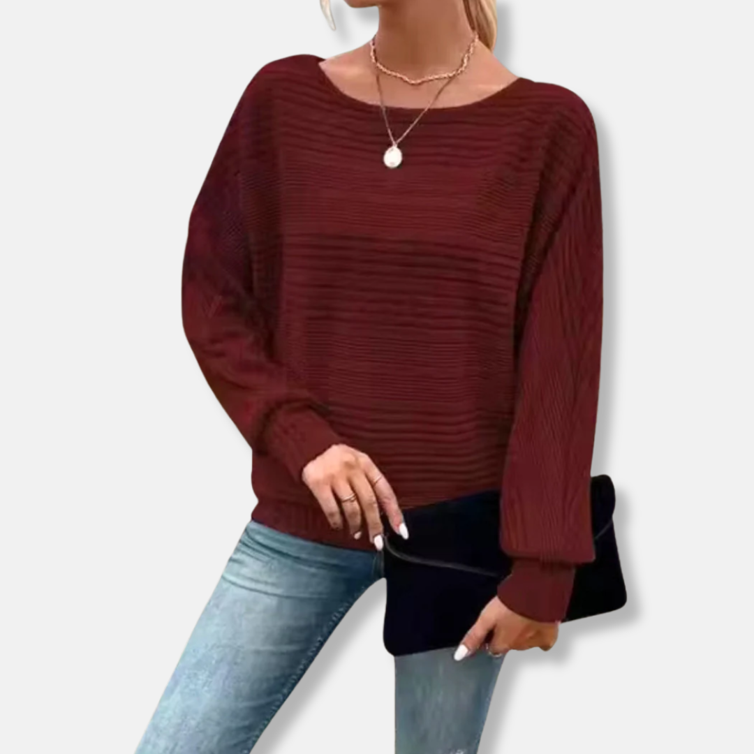 Women’s Top - Knit - Oversized Fit - Boat Neck - Dolman Long Sleeve