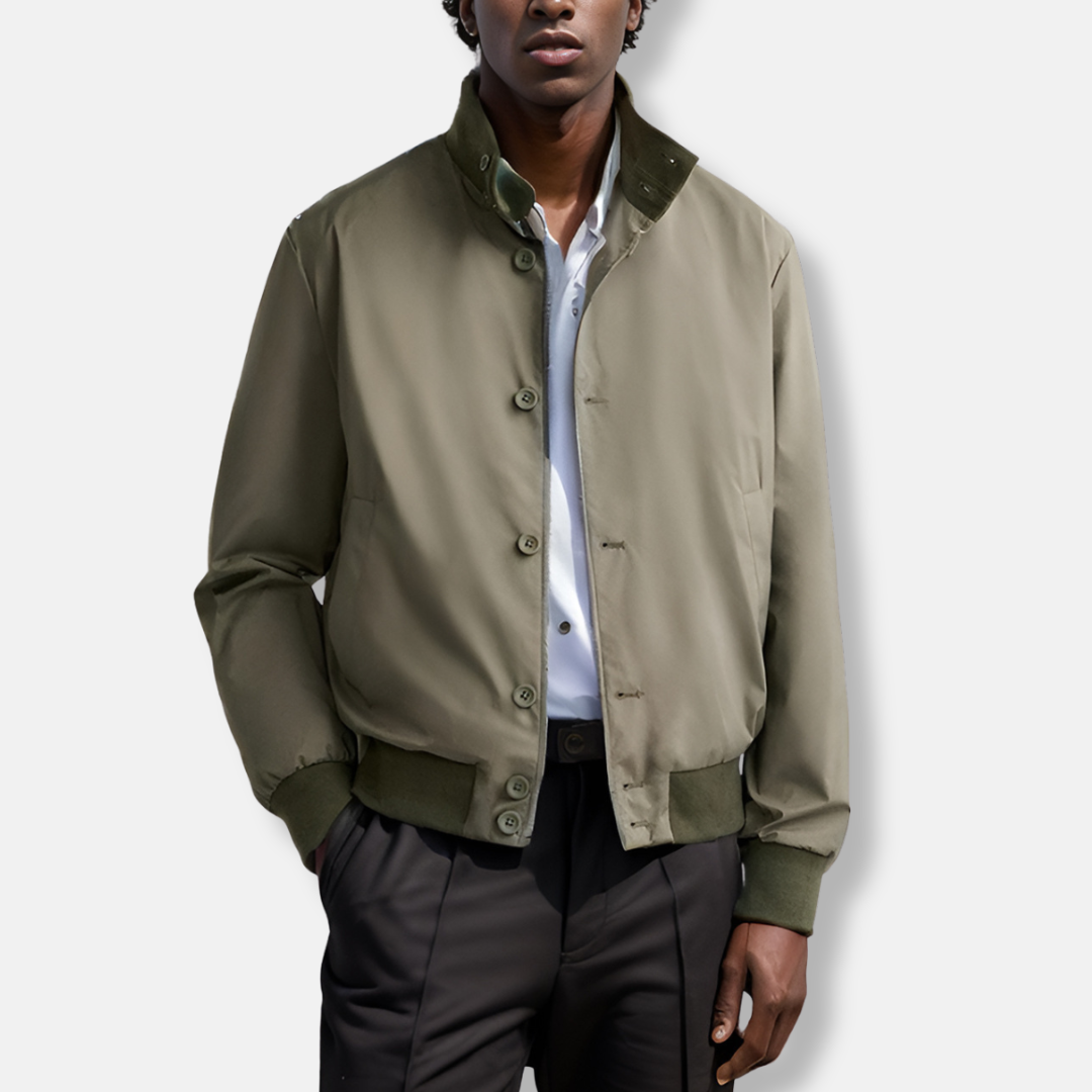 Men’s Bomber Jacket – Slim Fit – Ribbed Waist & Cuffs – Button-Up Smart Casual