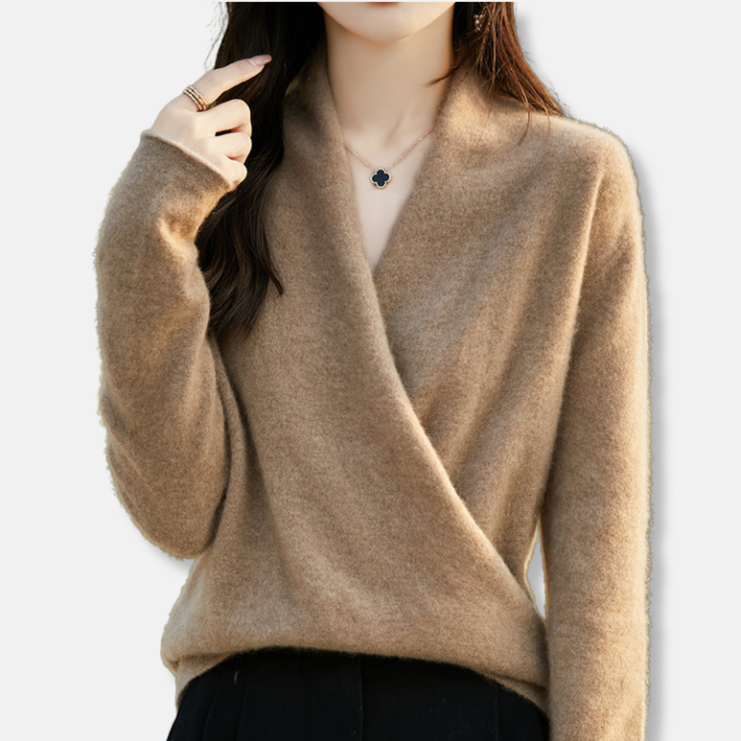 Women’s V-Neck Pullover Sweater – Wool Knit – Relaxed Fit – Long Sleeve Casual Wear