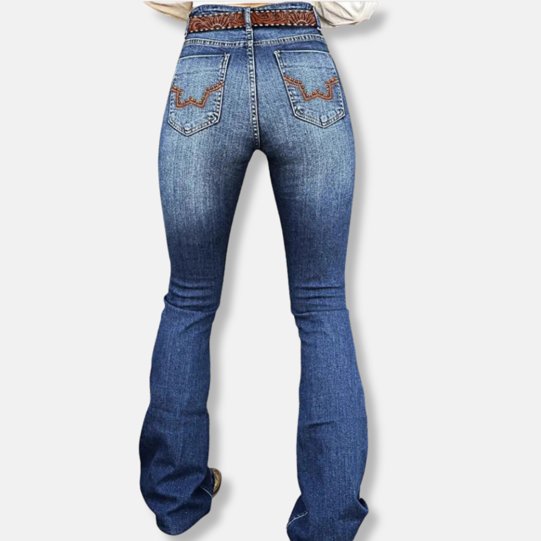 Women’s Jeans - Stretch Denim - Slim Fit - Slightly Flared Leg - Embroidered Detail