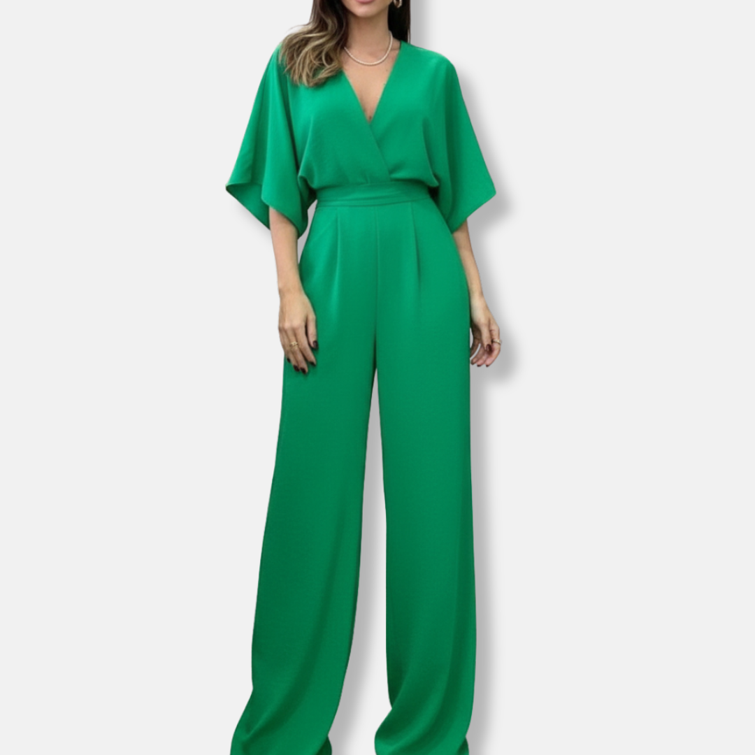 Amelia Satin Wrap Front Jumpsuit | V-Neck Wide Leg Jumpsuit
