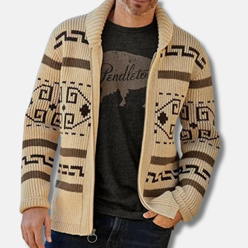 Oscar Slim Fit Cardigan | Shawl Collar Geometric Knit Cardigan