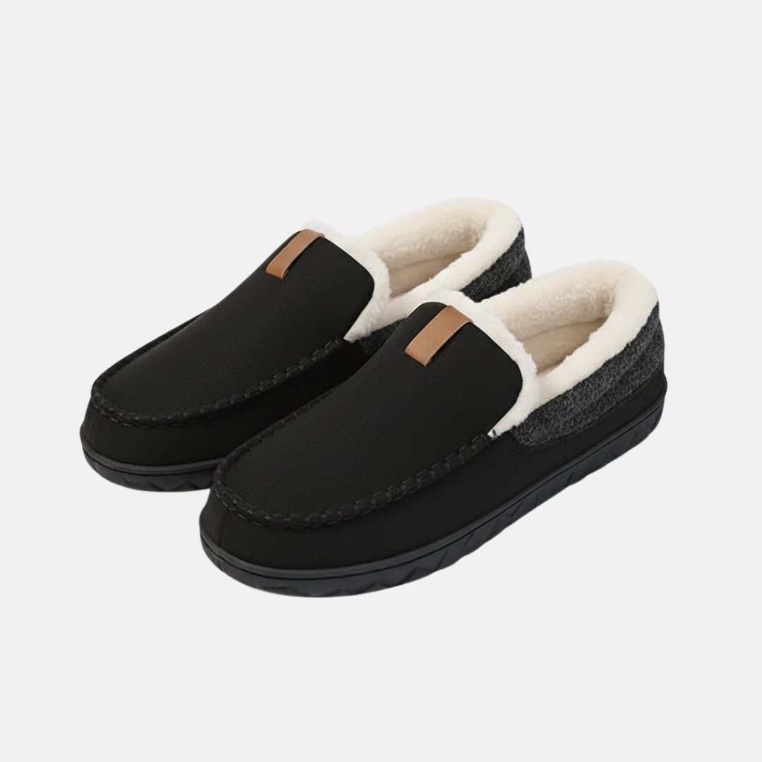 Men’s Slippers – Moccasin Loafer Style – Faux Fur Lining – Cushioned Sole Grip