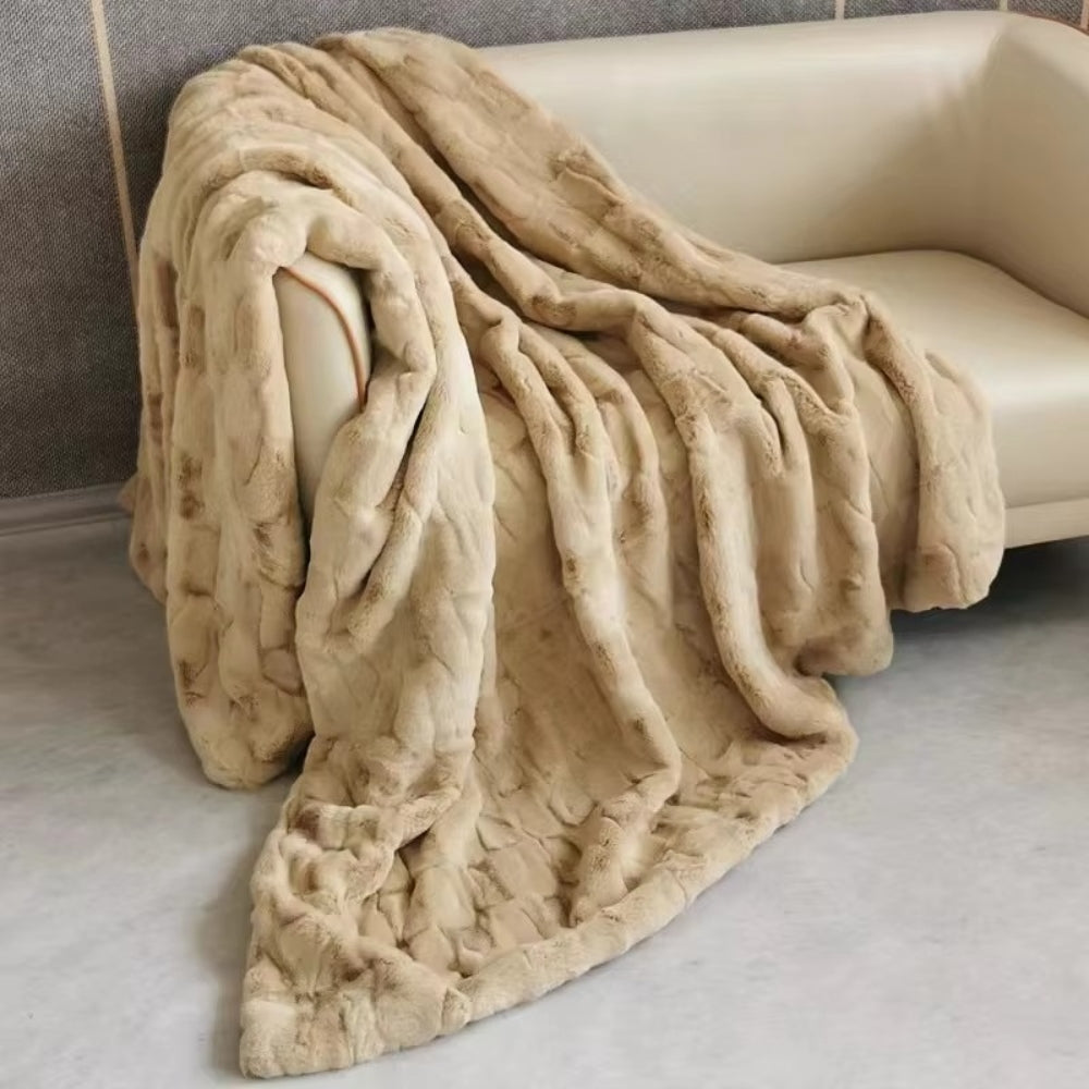 Faux Fur High-Pile Patchwork Throw Blanket