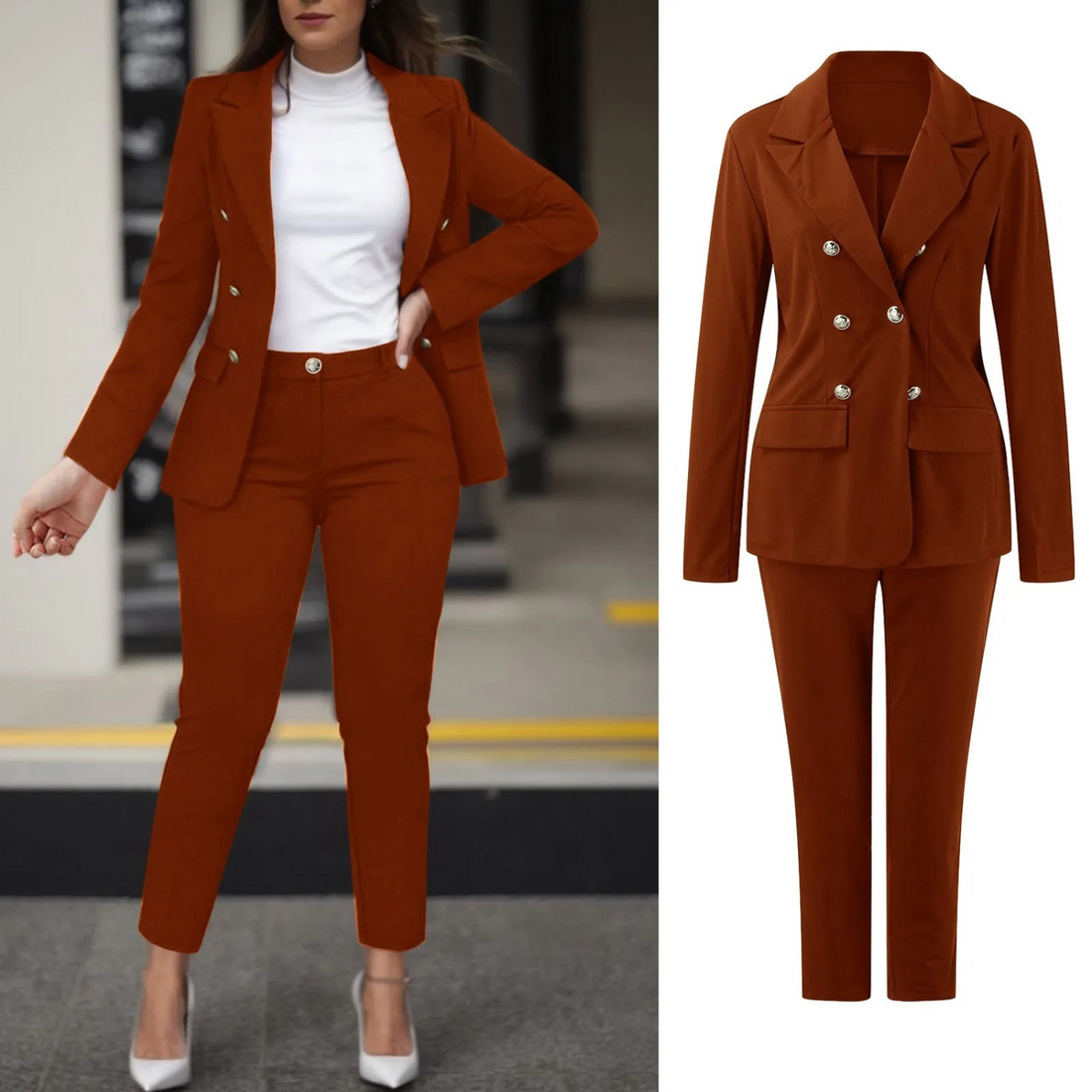 Maeve - Double Breasted Blazer and Slim Fit Trousers Set