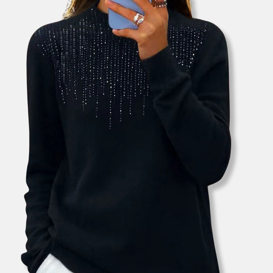 Isla Ribbed Semi-Turtleneck Sweater | Sequined Regular Fit Sweater