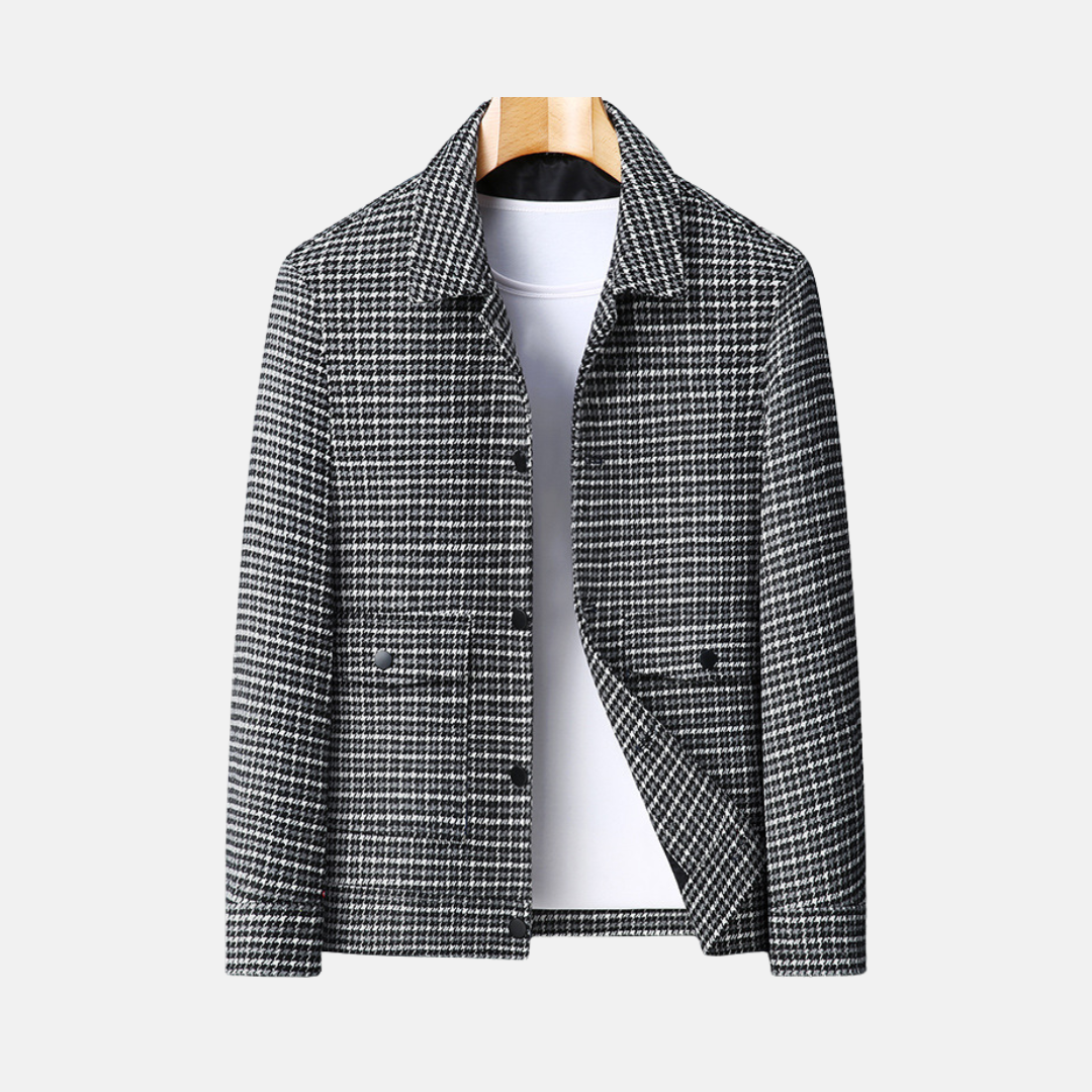 Men’s Jacket - Wool - Regular Fit - Hip Length - Classic Collar - Micro-Check Pattern