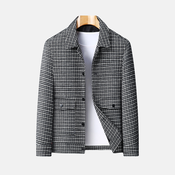 Men’s Jacket - Wool - Regular Fit - Hip Length - Classic Collar - Micro-Check Pattern