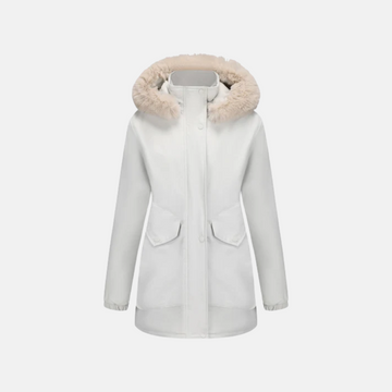 Women’s Parka Jacket – Mid-Length – Faux Fur Hood – Adjustable Waist – Patch Pockets