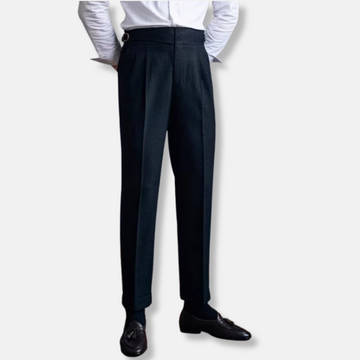 Men’s Trousers – Wool Blend – High Waist – Tailored Fit – Pleated Straight Leg