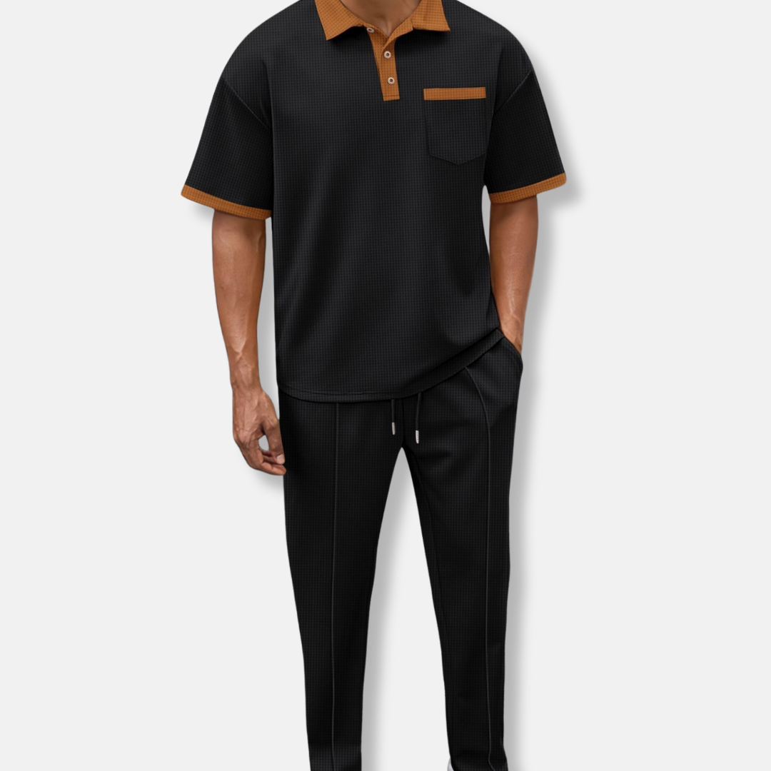 Arthur Relaxed Fit Polo Shirt and Jogger Pants Two-Piece Set | Textured Design Casual Set