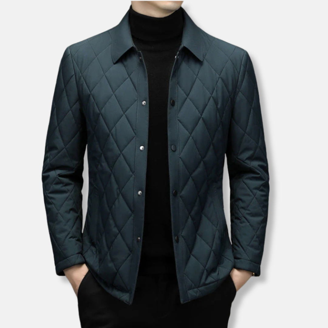 Men’s Quilted Jacket – Diamond Pattern – Regular Fit – Snap Button – Hip Length