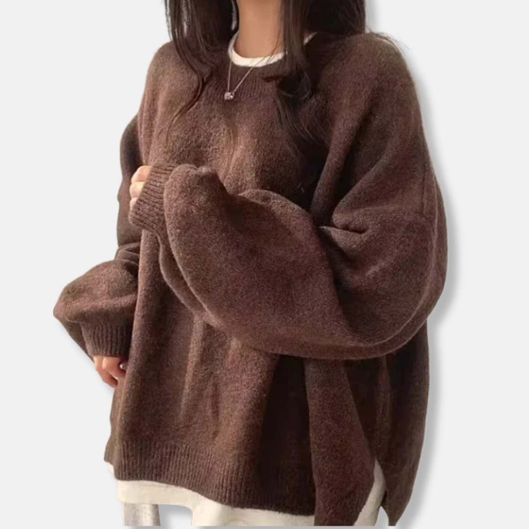 Women’s Pullover Sweater - Knit Blend - Oversized Fit - Balloon Sleeves - Crew Neck