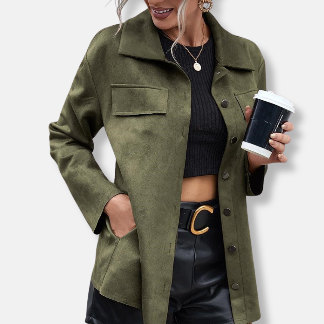 Sophia Suede Shacket | Relaxed Fit Collared Shacket