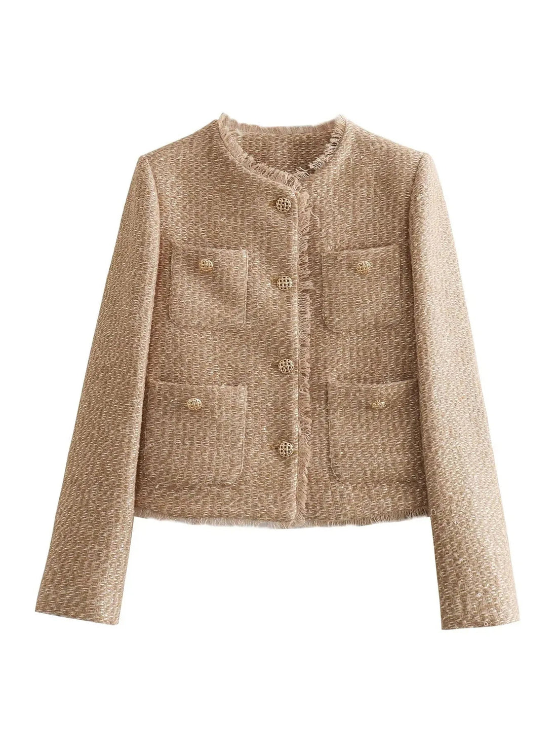 Women’s Tweed Jacket – Tailored Fit – Textured Weave – Button Front – Waist Length