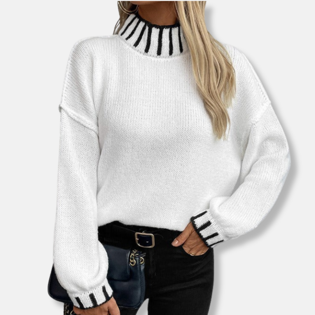 Women’s Sweater - Knit - Mock Turtleneck - Loose Fit - Long Blouson Sleeves