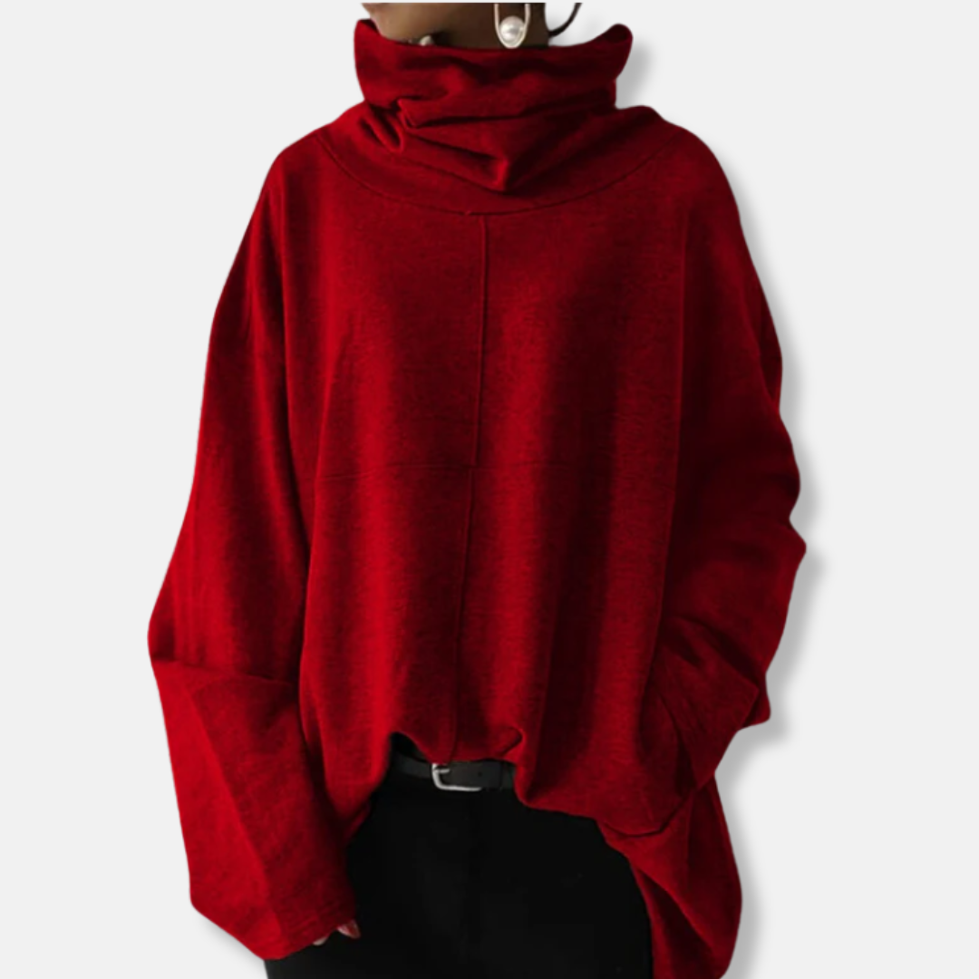 Women’s Sweatshirt - Soft Knit - Oversized Fit - Cowl Neck - Flared Sleeves