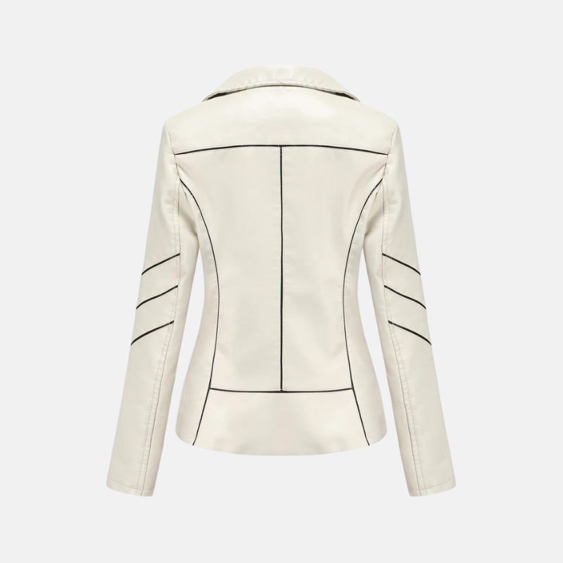 Women’s Motorcycle Jacket – Slim Fit – Faux Leather Feel – Asymmetrical Zip