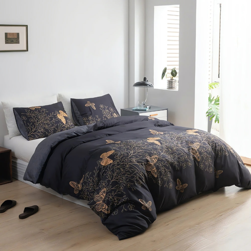 Cotton Butterfly Botanical Print Duvet Cover Set