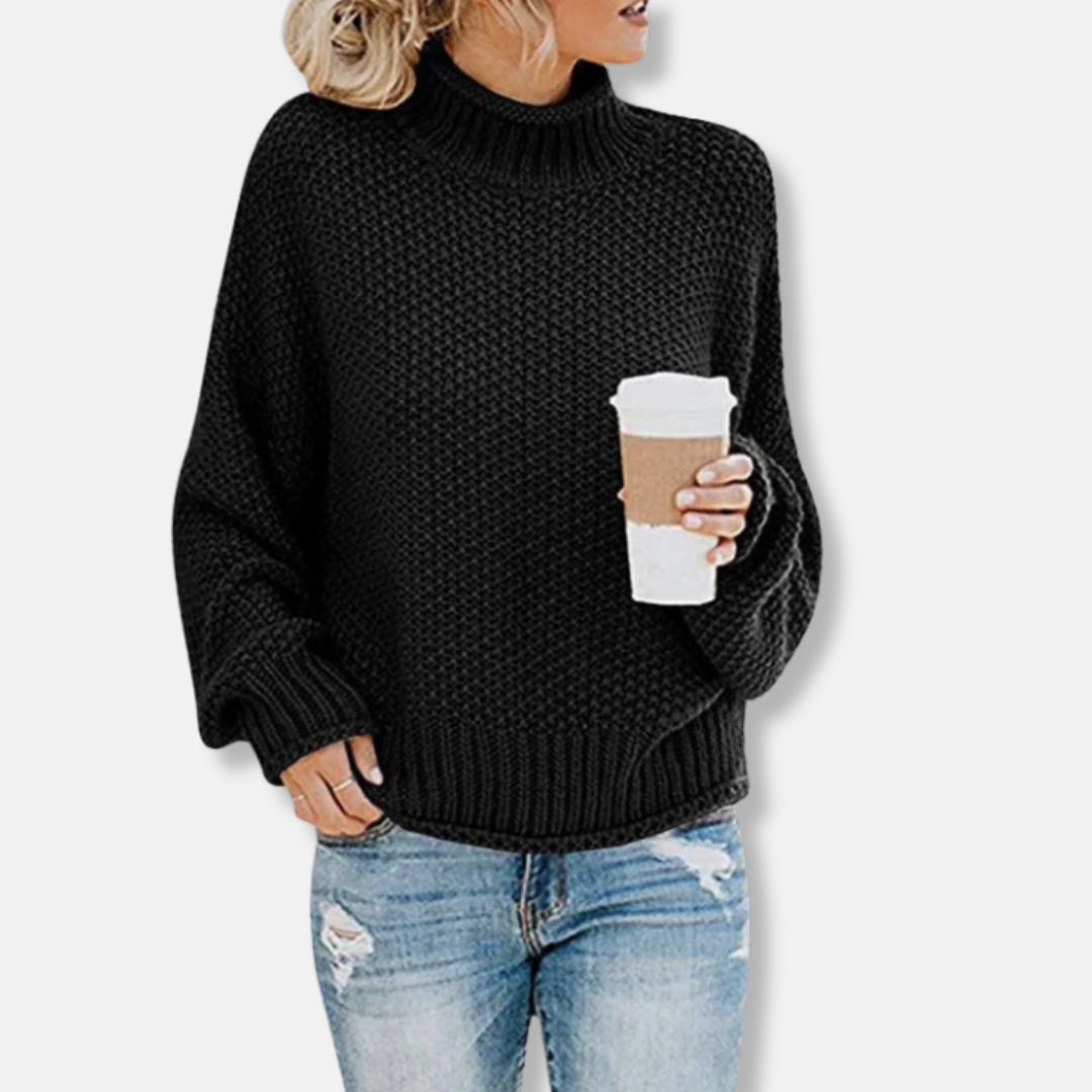 Women’s Sweater – Oversized Fit – Wool Blend – High Neck – Drop Shoulder – Ribbed Cuffs